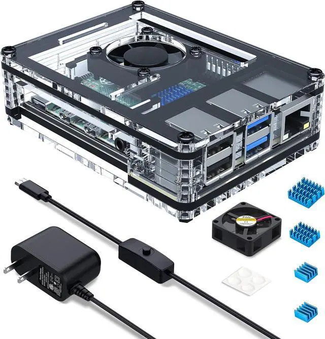 Main image of Raspberry Pi 4 Case with Fan Cooling Pi 4B Case with 5V 3A Power Supply, 4 pcs Aluminum Heatsinks Support Pi 4 Model B 8gb/4gb (No Raspberry Pi Board)