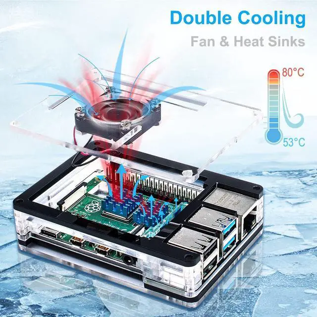 Alt view image 4 of 6 - Raspberry Pi 4 Case with Fan Cooling Pi 4B Case with 5V 3A Power Supply, 4 pcs Aluminum Heatsinks Support Pi 4 Model B 8gb/4gb (No Raspberry Pi Board)