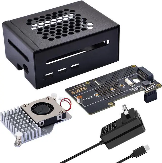 Main image of Metal Case for Raspberry Pi 5, with Pi 5 Official Active Cooler, N04 M.2 NVMe SSD PCIe Peripheral Board and 27W USB C Power Supply for Raspberry Pi 5 8GB 4GB