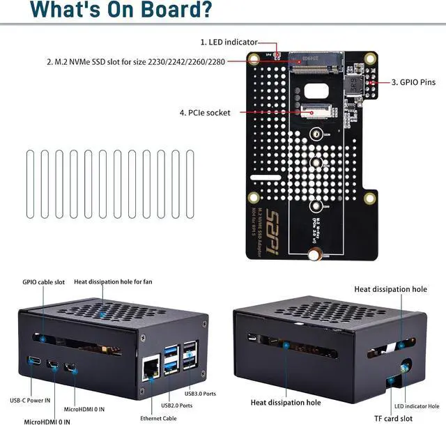 Alt view image 5 of 7 - Metal Case for Raspberry Pi 5, with Pi 5 Official Active Cooler, N04 M.2 NVMe SSD PCIe Peripheral Board and 27W USB C Power Supply for Raspberry Pi 5 8GB 4GB
