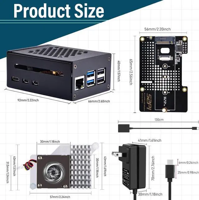 Alt view image 3 of 7 - Metal Case for Raspberry Pi 5, with Pi 5 Official Active Cooler, N04 M.2 NVMe SSD PCIe Peripheral Board and 27W USB C Power Supply for Raspberry Pi 5 8GB 4GB