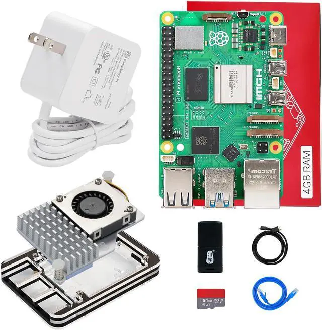 Main image of Raspberry Pi 5 Development Board Kit 4GB/8GB RAM with Official 27W Pi 5 Power Supply 5V5A, Case and Active Cooling Optional, TF Card with Mirror (Pi5-4GB+Official Charger Cooler Kit)