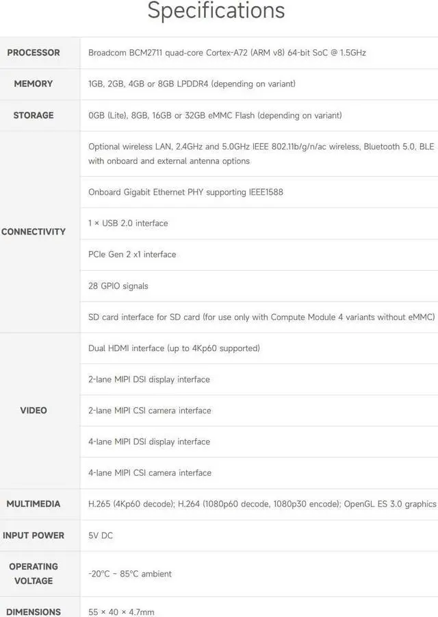 Alt view image 4 of 7 - Pi Compute Module 4 Comes with an Official Raspberry Pi CM4104016 (with Wireless, 4GB RAM, 16GB eMMC Flash), an Antenna Kit and a HEATSINK. (3 Items)