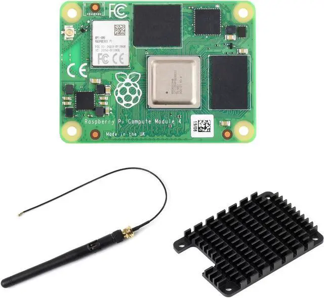Main image of Pi Compute Module 4 Comes with an Official Raspberry Pi CM4104016 (with Wireless, 4GB RAM, 16GB eMMC Flash), an Antenna Kit and a HEATSINK. (3 Items)
