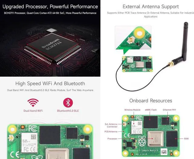 Alt view image 7 of 7 - Pi Compute Module 4 Comes with an Official Raspberry Pi CM4104016 (with Wireless, 4GB RAM, 16GB eMMC Flash), an Antenna Kit and a HEATSINK. (3 Items)