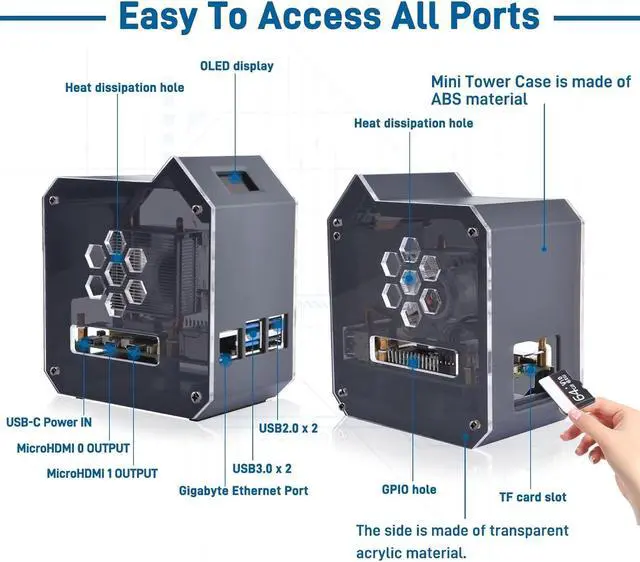 Alt view image 2 of 7 - Mini Tower Kit with 27W Power Supply for Raspberry Pi 5, Pi 5 Case with ICE Tower Cooler, 0.96'' OLED Module, RGB Fan, Heatsink, GPIO Expansion Board for Raspberry Pi 5 8GB 4GB