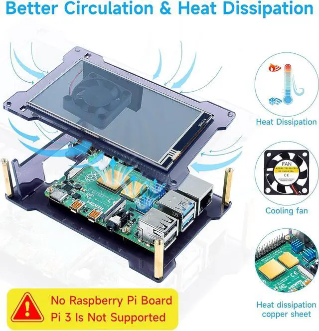 Alt view image 4 of 7 - Raspberry Pi 4 Touchscreen with Case Fan, 4 inch IPS Touch Screen LCD Display, 800x480 HDMI Monitor for RPI 4b 8gb/4gb/2gb with Touch Pen (Support Raspbian/Kali/Octopi/Ubuntu)- No Raspberry Pi