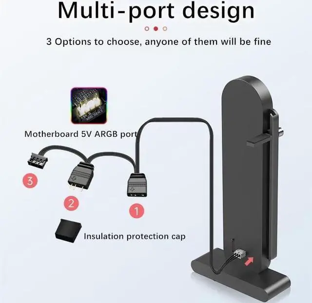 Alt view image 3 of 7 - Graphics Card Support Bracket, Height Adjustable RGB GPU Stand with Temperature Display, 5V 3PIN Video Card Support Holder, Anti Sag Bracket & Magnetic Base for PC Graphics Cards - Black