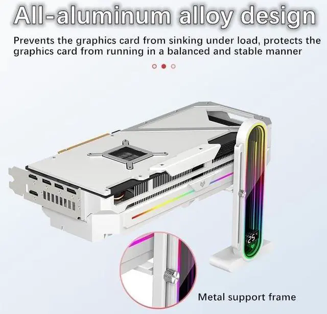 Alt view image 6 of 7 - Graphics Card Support Bracket, Height Adjustable RGB GPU Stand with Temperature Display, 5V 3PIN Video Card Support Holder, Anti Sag Bracket & Magnetic Base for PC Graphics Cards - Black