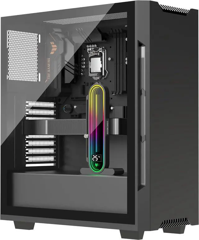 Alt view image 7 of 7 - Graphics Card Support Bracket, Height Adjustable RGB GPU Stand with Temperature Display, 5V 3PIN Video Card Support Holder, Anti Sag Bracket & Magnetic Base for PC Graphics Cards - Black