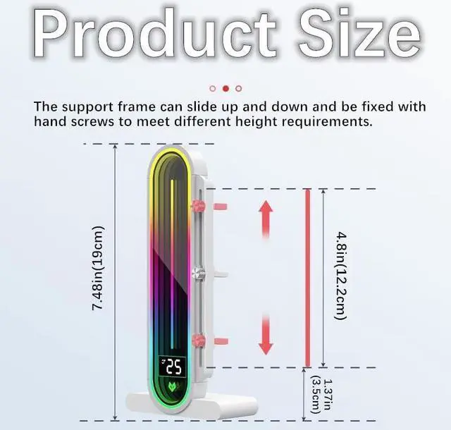 Alt view image 2 of 7 - Graphics Card Support Bracket, Height Adjustable RGB GPU Stand with Temperature Display, 5V 3PIN Video Card Support Holder, Anti Sag Bracket & Magnetic Base for PC Graphics Cards - White