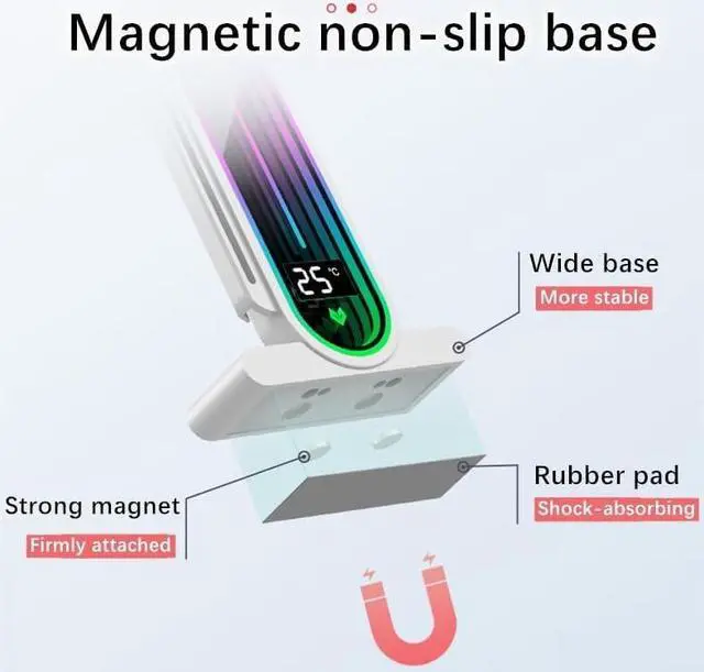 Alt view image 5 of 7 - Graphics Card Support Bracket, Height Adjustable RGB GPU Stand with Temperature Display, 5V 3PIN Video Card Support Holder, Anti Sag Bracket & Magnetic Base for PC Graphics Cards - White
