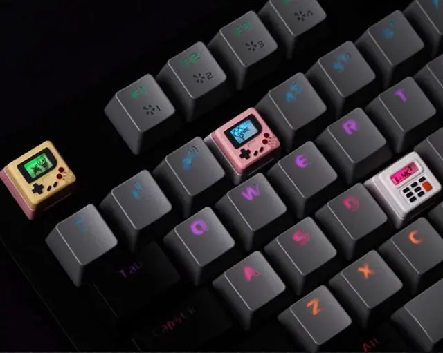 Alt view image 2 of 5 - Game Console Style Keycap - DIY Personality Custom keycaps, Removable panel to replace display content, Backlit Keycap Replacement Gift for Mechanical Keyboard KeyCap (Cross Switch only) Pink