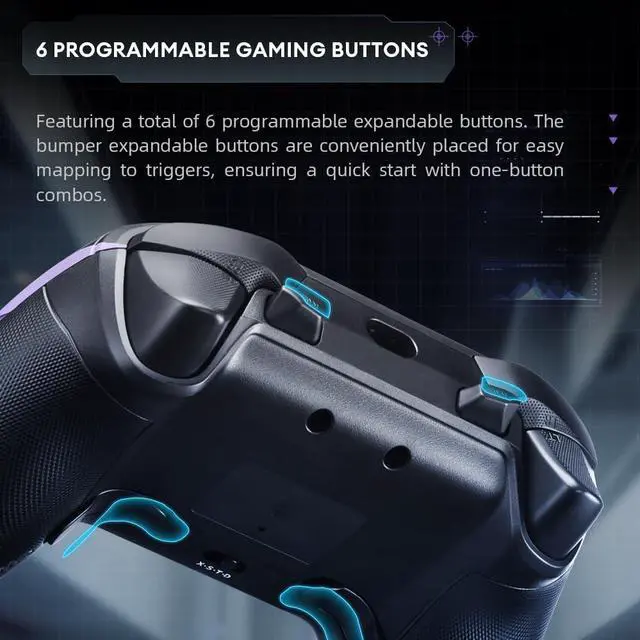 Alt view image 5 of 6 - 1000HZ Wireless PC Controller for Windows PC,Switch,IOS&Android,PC Game Controller with Hall Effect Joysticks&Triggers/Gyroscope,6 Programmable Buttons