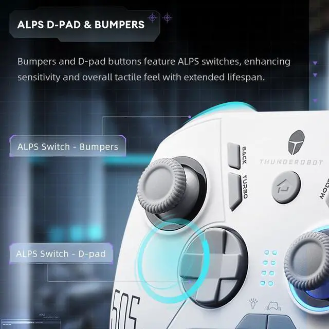 Alt view image 3 of 6 - 1000HZ Wireless PC Controller for Windows PC,Switch,IOS&Android,PC Game Controller with Hall Effect Joysticks&Triggers/Gyroscope,6 Programmable Buttons White