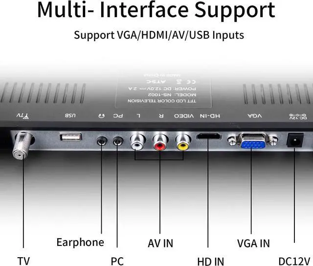 Alt view image 2 of 7 - 17 inch TV,Small Widescreen LED TV with Antenna,Digital ATSC Tuner-Free HD Local Channels,HDMI VGA USB Port,12 Volt Charger Cable/AC Power TV for Camping,Caravan and Kitchen