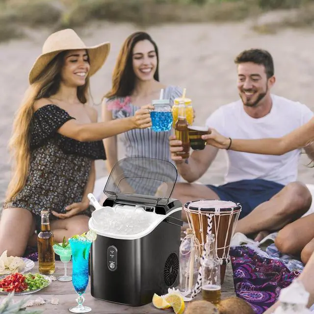 Alt view image 7 of 7 - Nugget Countertop Ice Maker with Soft Chewable Ice, 34Lbs/24H, Pebble Portable Ice Machine with Ice Scoop, Self-Cleaning, One-Click Operation, for Kitchen,Office Stainless Steel Black