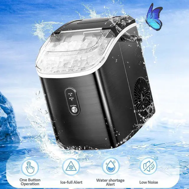 Alt view image 5 of 7 - Nugget Countertop Ice Maker with Soft Chewable Ice, 34Lbs/24H, Pebble Portable Ice Machine with Ice Scoop, Self-Cleaning, One-Click Operation, for Kitchen,Office Stainless Steel Black