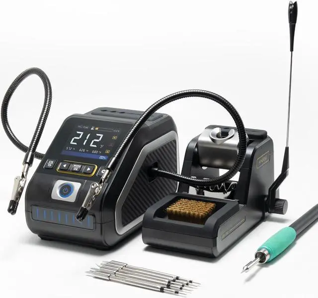 Main image of FNIRSI 200W 245 Precision Digital Soldering Station Kit with 6 F245 Soldering Iron Tips and 2 Helping Hands, Temp Value & Curve Mode, 3 Temperature Storage, Full-Color Display