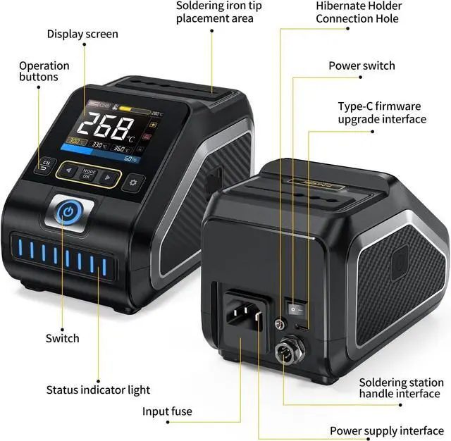 Alt view image 6 of 7 - FNIRSI 200W 245 Precision Digital Soldering Station Kit with 6 F245 Soldering Iron Tips and 2 Helping Hands, Temp Value & Curve Mode, 3 Temperature Storage, Full-Color Display
