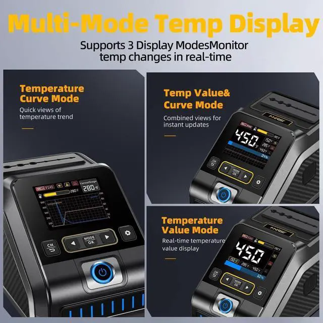 Alt view image 4 of 7 - FNIRSI 200W 245 Precision Digital Soldering Station Kit with 6 F245 Soldering Iron Tips and 2 Helping Hands, Temp Value & Curve Mode, 3 Temperature Storage, Full-Color Display