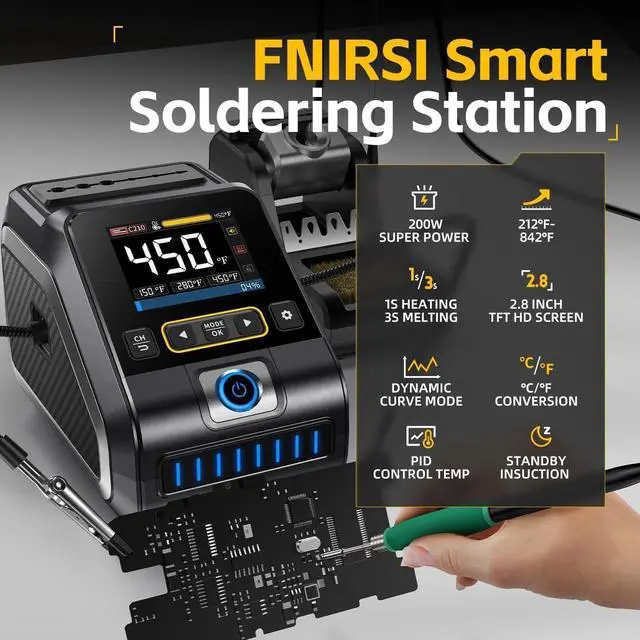 Alt view image 2 of 7 - 200W Precision Digital Soldering Station Kit, with 3 F210 & 6 F245 Soldering Iron Tips and 2 Helping Hands, Temp Value & Curve Mode, 3 Temperature Storage, Full-Color Display