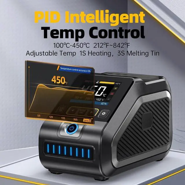 Alt view image 3 of 7 - 200W Precision Digital Soldering Station Kit, with 3 F210 & 6 F245 Soldering Iron Tips and 2 Helping Hands, Temp Value & Curve Mode, 3 Temperature Storage, Full-Color Display