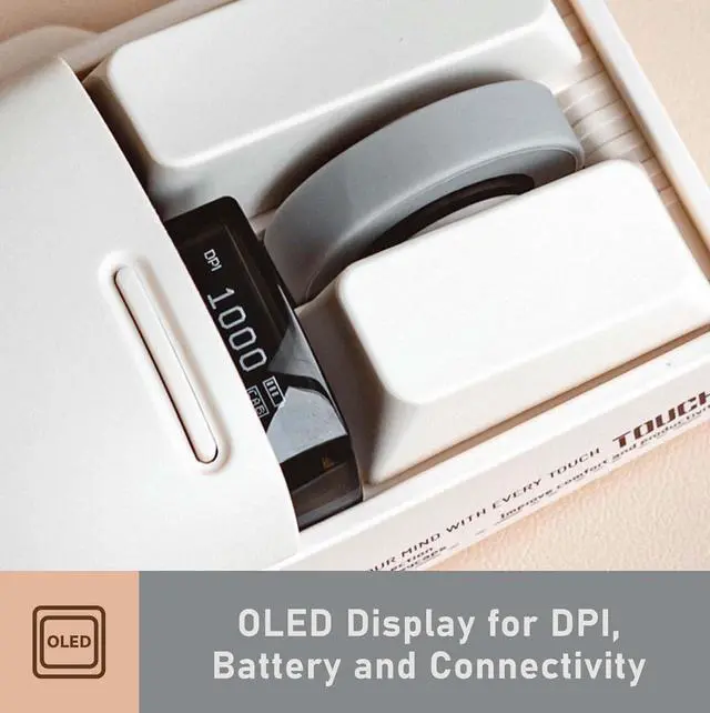 Alt view image 6 of 7 - LOFREE TOUCH PBT Wireless Mouse with USB receiver, Bluetooth, Wired Connection, Rechargeable, 4000 DPI with OLED Screen Compatible with glass surface for Mac Windows PC Notebook/Tofu White