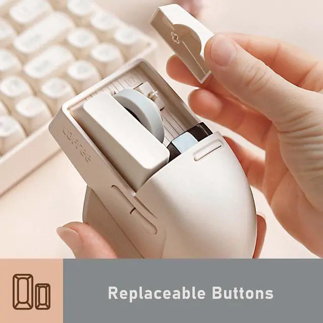 Alt view image 3 of 7 - LOFREE TOUCH PBT Wireless Mouse with USB receiver, Bluetooth, Wired Connection, Rechargeable, 4000 DPI with OLED Screen Compatible with glass surface for Mac Windows PC Notebook/Tofu White