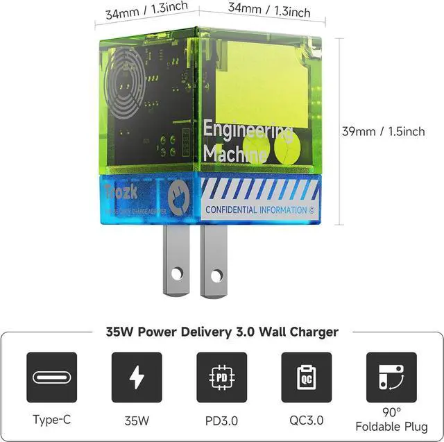 Alt view image 2 of 7 - 35W USB-C Fast Power Adapter - Infinity Stones GaN Charger Plug Block Charging Box Brick, Wall Charger for iPhone 15/15 Plus/15 Pro/15 Pro Max, 14/13/12 Series, Galaxy, Pixel 4/3, iPad (Green)