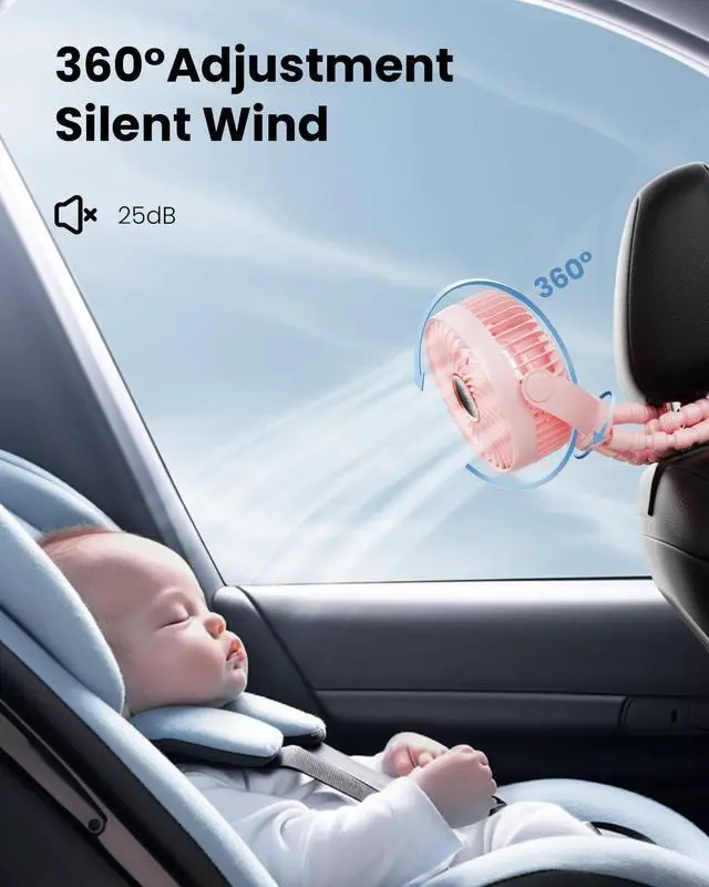Alt view image 6 of 6 - Stroller Fan, LED Light Portable Fan, 3600mAh Battery Operated Small Clip on Fan, 4 Speed Rechargeable Mini Personal Fan Cooling Travel Fan For Car Seat Crib Treadmill (Pink)