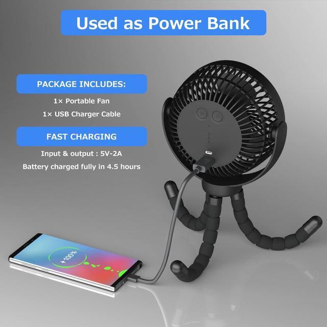 Alt view image 2 of 7 - Stroller Fan - 65Hrs 12600mAh Rechargeable Fan, Timing Car Seat Fan, Portable Clip On Fan, Car Fan for Baby, Battery Operated Fan for Baby Stroller, Peloton, treadmill, Golf Cart, Beach, Bed, Dog