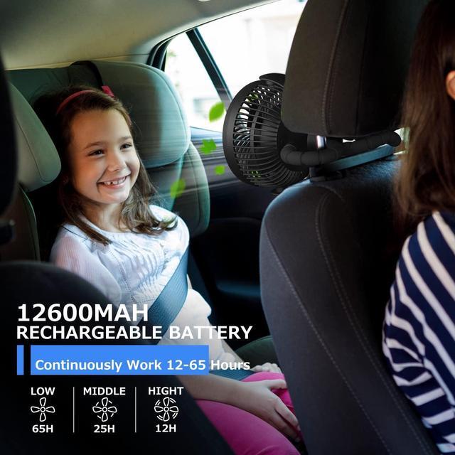 Alt view image 5 of 7 - Stroller Fan - 65Hrs 12600mAh Rechargeable Fan, Timing Car Seat Fan, Portable Clip On Fan, Car Fan for Baby, Battery Operated Fan for Baby Stroller, Peloton, treadmill, Golf Cart, Beach, Bed, Dog