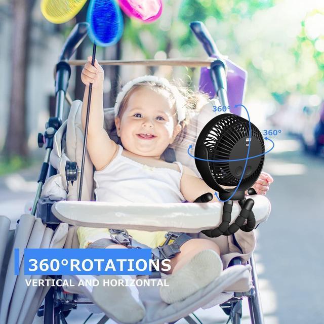 Alt view image 3 of 7 - Stroller Fan - 65Hrs 12600mAh Rechargeable Fan, Timing Car Seat Fan, Portable Clip On Fan, Car Fan for Baby, Battery Operated Fan for Baby Stroller, Peloton, treadmill, Golf Cart, Beach, Bed, Dog