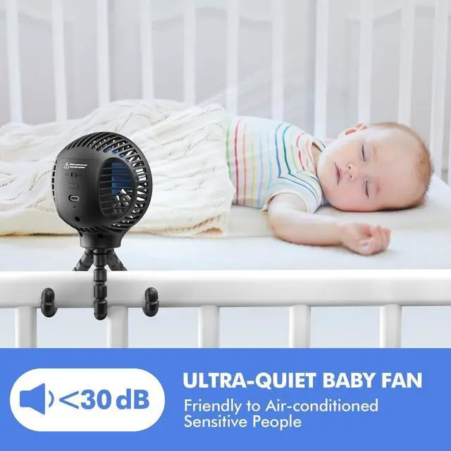 Alt view image 4 of 6 - Mini Handheld Stroller Fan,Personal Portable Car Seat Baby Fan with Flexible Tripod Fix on Stroller,USB or Battery Operated Desk Fan Adjustable 3 Speeds for Travel Treadmill Golf Cart