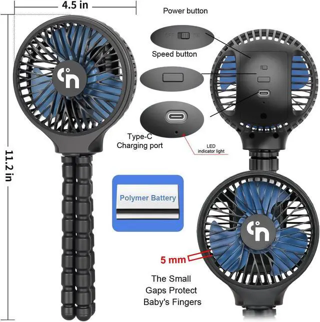 Alt view image 3 of 6 - Mini Handheld Stroller Fan,Personal Portable Car Seat Baby Fan with Flexible Tripod Fix on Stroller,USB or Battery Operated Desk Fan Adjustable 3 Speeds for Travel Treadmill Golf Cart
