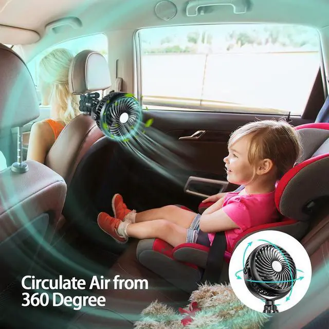 Alt view image 2 of 7 - Car Seat Fan - 5000mAh Battery Operated Baby Stroller Fan with Flexible Tripod - 360 Degree Rotatable Portable Clip on Fan for Tent Crib Golf Cart Bike Treadmill (Black)