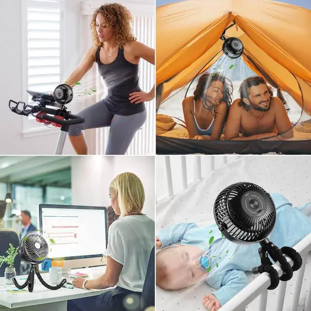 Alt view image 7 of 7 - Car Seat Fan - 5000mAh Battery Operated Baby Stroller Fan with Flexible Tripod - 360 Degree Rotatable Portable Clip on Fan for Tent Crib Golf Cart Bike Treadmill (Black)