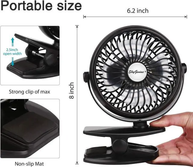 Alt view image 4 of 7 - USB Operated Clip on Mini Desk Fan, Black