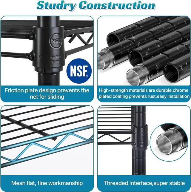 Alt view image 6 of 7 - Metal Shelves Garage Shelving Wire Shelving Unit with Wheels, 6000lbs Weight Capacity Heavy Duty NSF Height Adjustable Storage Shelves 6 Tier Steel Commercial Grade Wire Rack, Black