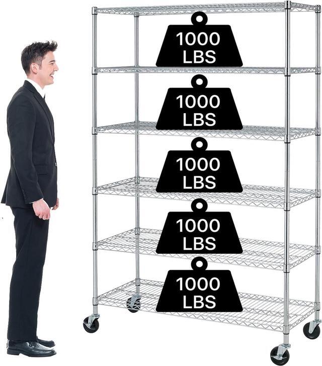 Main image of 6 Tier Storage Shelves Metal Wire Shelving Unit with Wheels, 6000LBS Weight Capacity Heavy Duty NSF Height Adjustable Garage Shelving Utility Steel Commercial Grade Shelving Rack for Garage Kitchen