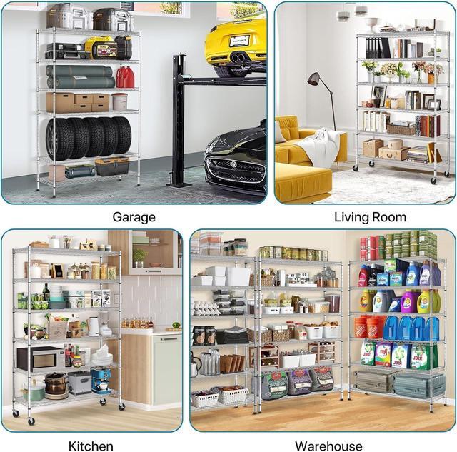 Alt view image 7 of 7 - 6 Tier Storage Shelves Metal Wire Shelving Unit with Wheels, 6000LBS Weight Capacity Heavy Duty NSF Height Adjustable Garage Shelving Utility Steel Commercial Grade Shelving Rack for Garage Kitchen