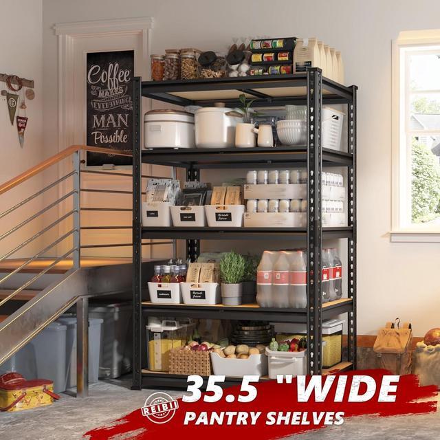 Alt view image 6 of 7 - 2020LBS Storage Shelves 5 Tier Garage Shelving Heavy Duty Adjustable Garage Shelves, Utility Rack Shelf, Shelving Units for Storage Warehouse Pantry Closet, 35.5" W x 11.9" D x 72" H, Black