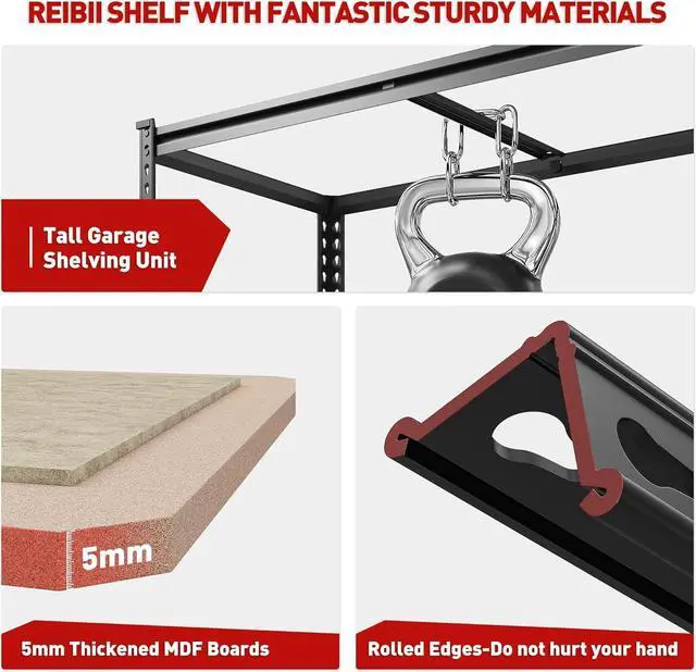 Alt view image 5 of 7 - 2000LBS Garage Shelving 72''H Storage Shelves Heavy Duty Shelving 5 Tier Metal Shelves for Garage Shelves 35.5"W x72"H x 15.8"D, Adjustable Shelving Unit for Basement Pantry Utility Rack Shelf