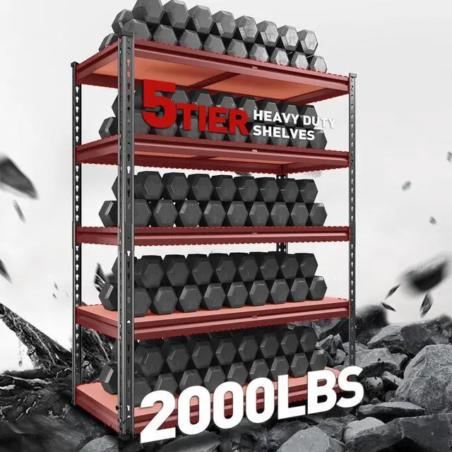 Alt view image 6 of 7 - 2000LBS Garage Shelving 72''H Storage Shelves Heavy Duty Shelving 5 Tier Metal Shelves for Garage Shelves 35.5"W x72"H x 15.8"D, Adjustable Shelving Unit for Basement Pantry Utility Rack Shelf