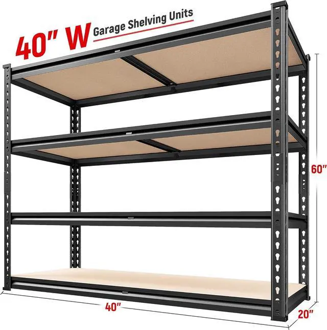 Alt view image 3 of 7 - 40" W Garage Shelving 2000LBS Storage Shelves Heavy Duty Shelving 4 Tier Adjustable Metal Shelves for Garage Shelves Storage Rack Closet Shelving Pantry Shelves Utility Shelf,40" W*20''D*60''H