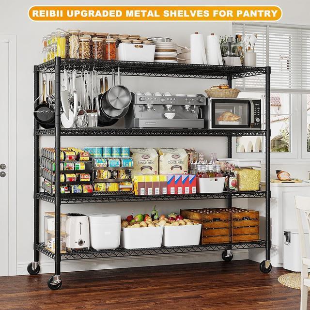 Alt view image 5 of 7 - Storage Shelves 75.6" H Wire Shelving Unit with Wheels 2500LBS Heavy Duty Metal Shelves for Storage Adjustable Garage Storage Rack Pantry Shelf Commercial Shelving, 75.6" H X 55.5''W X 24" D