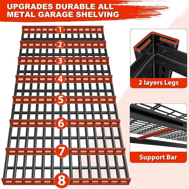 Alt view image 5 of 7 - 78" H Garage Shelving 3000LBS Heavy Duty Garage Storage Shelves Adjustable 5 Tier Metal Shelving Unit for Storage Rack Storage Shelves Industrial Storage Rack Shelf,55.2" W x 26" D x 78" H