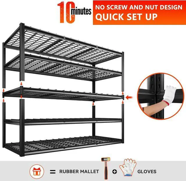 Alt view image 7 of 7 - 60" W Garage Shelving 3000LBS Heavy Duty Storage Shelves Adjustable 5 Tier Metal Shelving Unit for Storage Rack Garage Storage Shelves Industrial Shelf Utility Rack,72" H x 60" W x 24" D