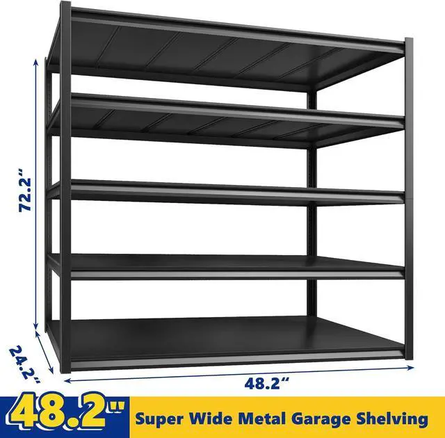 Alt view image 3 of 7 - 3000LBS Garage Shelving 48.2" W Storage Shelves Heavy Duty Shelving Adjustable 5 Tier Metal Shelves for Storage Commercial Shelving Unit Industrial Utility Shelf 24.2" Dx48.2 Wx 72.2" H